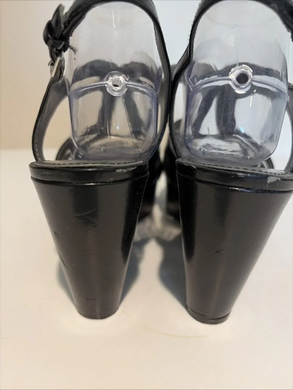 Y2K Chunky Wedged Platform Sandals Size 10 Black Strappy Wedge Disco Grunge Alt